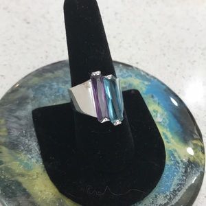 Purple and blue colored glass ring.